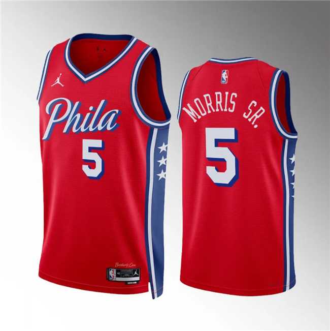 Mens Philadelphia 76ers #5 Marcus Morris Sr Red Statement Edition Stitched Jersey Dzhi->philadelphia 76ers->NBA Jersey